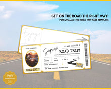 Load image into Gallery viewer, Road Trip Ticket Template | EDITABLE Suprise Road Trip Ticket Invitation | Gold