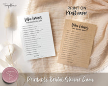 Load image into Gallery viewer, 'Who Knows the Bride Best?' Bridal Shower Game Printable