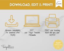 Load image into Gallery viewer, Road Trip Ticket Template | EDITABLE Suprise Road Trip Ticket Invitation | Gold