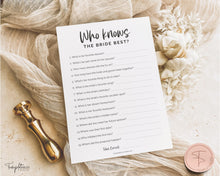 Load image into Gallery viewer, 'Who Knows the Bride Best?' Bridal Shower Game Printable