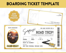 Load image into Gallery viewer, Road Trip Ticket Template | EDITABLE Suprise Road Trip Ticket Invitation | Gold