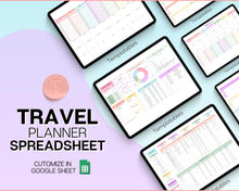 Load image into Gallery viewer, Digital Ultimate Travel Planner | Google Sheets Editable Travel Spreadsheet, Trip Expense Tracker, Packing List, Vacation Schedule | Rainbow