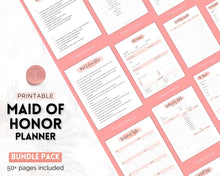 Load image into Gallery viewer, 50pg Maid of Honor Planner Bundle - Matron of Honor Wedding Planner | To Do List for Bridal Showers & Bachelorette | Pink Watercolor