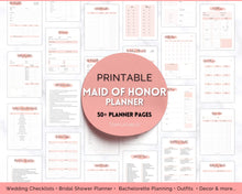Load image into Gallery viewer, 50pg Maid of Honor Planner Bundle - Matron of Honor Wedding Planner | To Do List for Bridal Showers & Bachelorette | Pink Watercolor