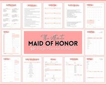 Load image into Gallery viewer, 50pg Maid of Honor Planner Bundle - Matron of Honor Wedding Planner | To Do List for Bridal Showers & Bachelorette | Pink Watercolor