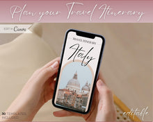 Load image into Gallery viewer, MOBILE Travel Itinerary Template | Create Your Travel Guide Itinerary for Weekend Trips, Birthdays, Girls Trips with Canva