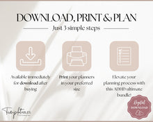 Load image into Gallery viewer, Ultimate ADHD Planner Bundle | Printable ADHD Neurodivergent Daily Life Planner, Fitness, Goal, Finances & Budget, Self Care Planner | Lux