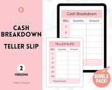 Load image into Gallery viewer, Printable Cash Breakdown Teller Slips for Withdrawals, Sinking Funds & Cash Envelopes