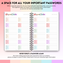 Load image into Gallery viewer, Password Logbook with Alphabetical Tabs | Password Organizer for Internet and Websites Journal Notebook | A5 Pastel Rainbow
