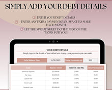 Load image into Gallery viewer, Dave Ramsey Debt Snowball Calculator | Google Sheets Debt Payoff Automated Tracker Template | Budget Planner Spreadsheet | Lux