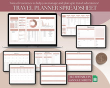 Load image into Gallery viewer, Digital Ultimate Travel Planner | Google Sheets Editable Travel Spreadsheet, Trip Expense Tracker, Packing List, Vacation Schedule | Nude