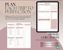 Load image into Gallery viewer, Digital Ultimate Travel Planner | Google Sheets Editable Travel Spreadsheet, Trip Expense Tracker, Packing List, Vacation Schedule | Nude