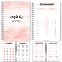 Load image into Gallery viewer, 12 Month Weight Loss Journal for Women | Pounds Lost & Body Measurements Tracker | A5