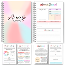 Load image into Gallery viewer, Anxiety Journal, Anxiety Worksheets, Anxiety Relief Workbook, Guided Prompts, CBT Therapy Notebook, Mental Health Wellness | A5