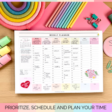 Load image into Gallery viewer, Weekly Hourly Planner Desk Pad | A4 Undated Time Blocking Notepad & Weekly Schedule & To Do List