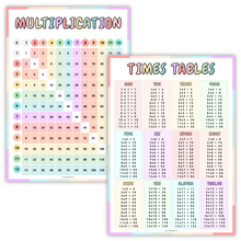 Load image into Gallery viewer, Multiplication Table Wall Poster for Kids – Double-Sided A3 Chart (1-12 Times Tables) – Colorful Educational Math Poster – Thick Quality Paper - Folded to A5 for Easy Posting