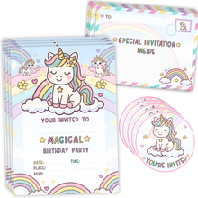 Load image into Gallery viewer, Unicorn Party Invitations | 35 Pack with Envelopes & Stickers