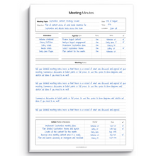 Load image into Gallery viewer, Meeting Minutes Note Taking Professional Notepad | Plan, Record and Track Actions, Agendas from all your Important Meetings Desk Pad | 50 Undated Tear Away Sheets | A4 Mono
