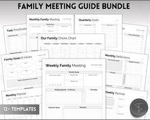 Load image into Gallery viewer, Family Meeting Guide - 12pg Printable Bundle with Meeting Agenda | Family Calendar, Household Planner & Home Organization | Mono
