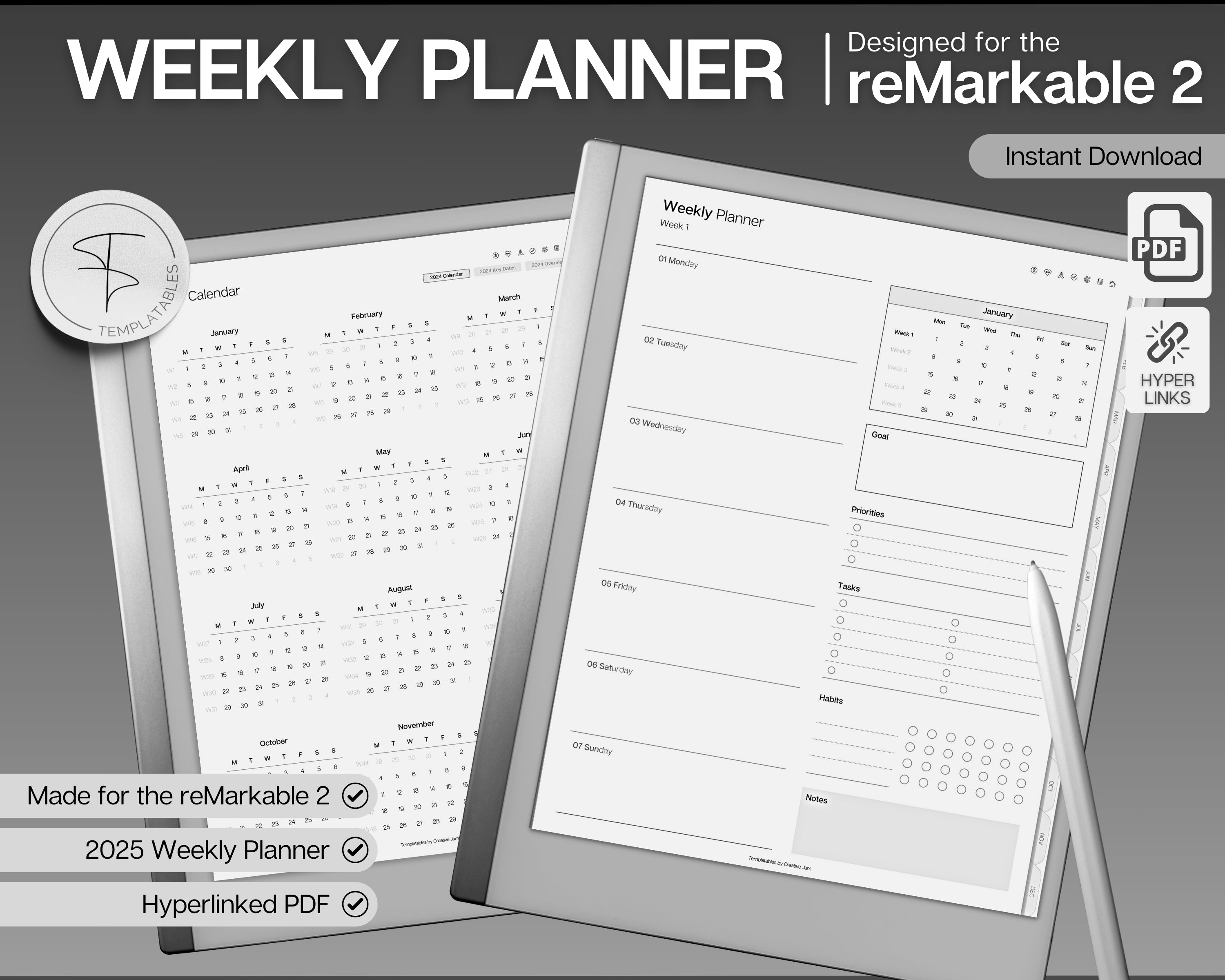 2025 Weekly Planner for the reMarkable Tablet | Stay organised and get ...