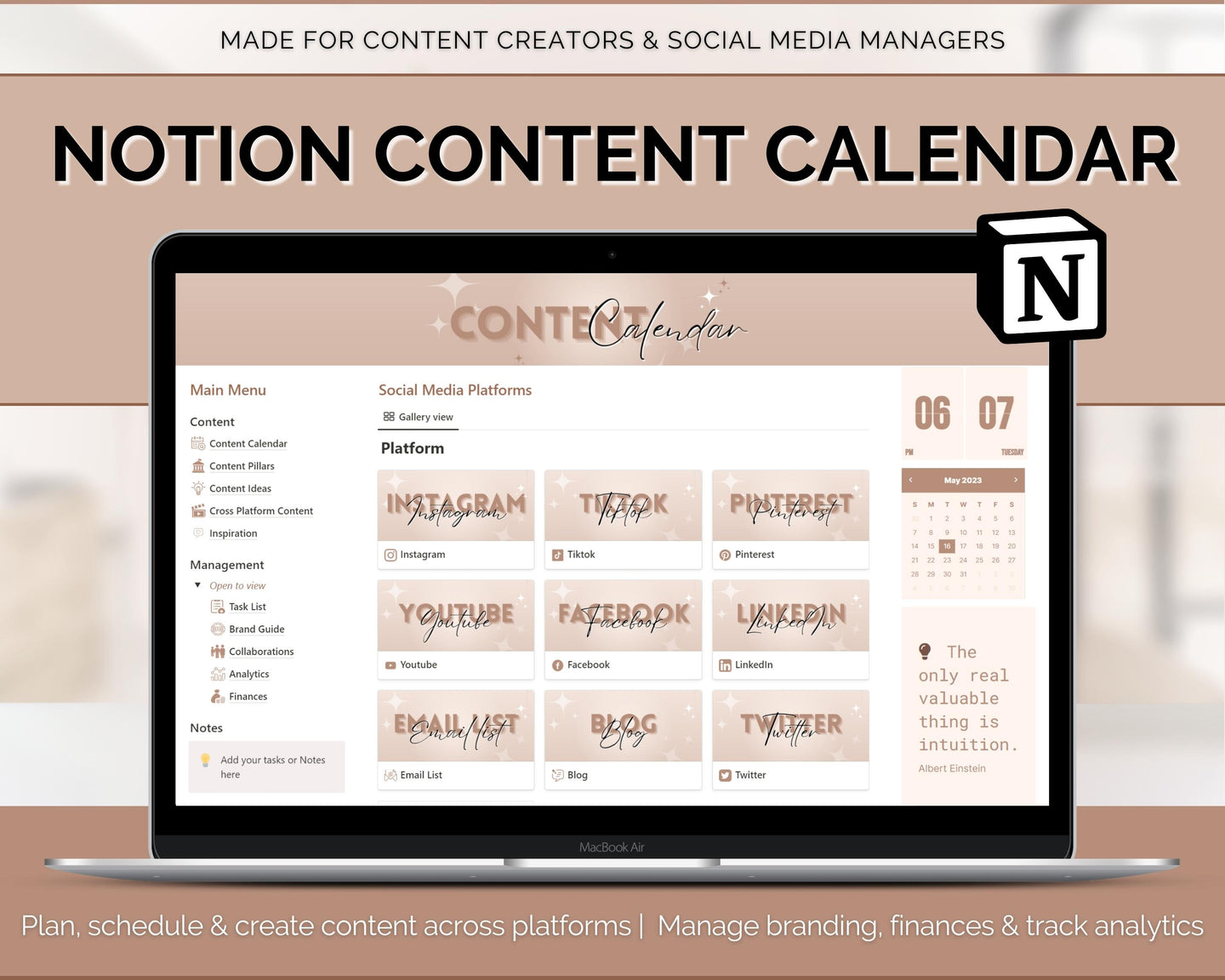 Social Media Planner & Content Calendar Notion Template | Aesthetic Notion Dashboard for Content Creators