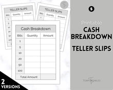 Load image into Gallery viewer, Printable Cash Breakdown Teller Slips for Withdrawals, Sinking Funds & Cash Envelopes