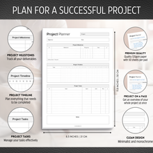 Load image into Gallery viewer, Project Planner Notepad - Project Management Organizer Desk Pad - Manage Project Tasks and Meeting Deadlines Effectively - 50 Sheets of Premium 120gsm Paper | Management | A4 Mono