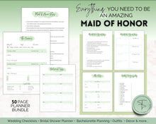 Load image into Gallery viewer, 50pg Maid of Honor Planner Bundle - Matron of Honor Wedding Planner | To Do List for Bridal Showers & Bachelorette | Green