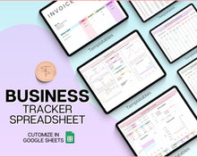 Load image into Gallery viewer, Small Business Bookkeeping Spreadsheet | Google Sheets Automated Business Expense Tracker &amp; Product Invetory Tracker | Rainbow
