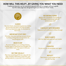 Load image into Gallery viewer, ADHD Daily Planner for Neurodivergent Adults – Premium Leather Productivity & Task Management Planner with Guided Focus Pages, 170gsm Paper, Gold Foiling & Gift Box – Undated | A5