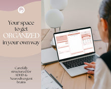 Load image into Gallery viewer, ADHD Planner Spreadsheet for Neurodivergent Adults | Google Sheets Daily & Weekly Planner, Symptom Tracker, Brain Dump & To Do Lists | Nude