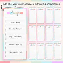 Load image into Gallery viewer, Perpetual Birthday & Anniversary Calendar | Undated Wire-Bound Wall Calendar, 6"x12" | Premium 120gsm Paper