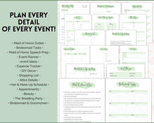 Load image into Gallery viewer, 50pg Maid of Honor Planner Bundle - Matron of Honor Wedding Planner | To Do List for Bridal Showers & Bachelorette | Green
