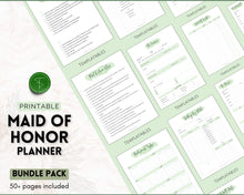Load image into Gallery viewer, 50pg Maid of Honor Planner Bundle - Matron of Honor Wedding Planner | To Do List for Bridal Showers & Bachelorette | Green
