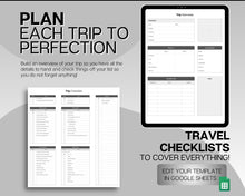 Load image into Gallery viewer, Digital Ultimate Travel Planner | Google Sheets Editable Travel Spreadsheet, Trip Expense Tracker, Packing List, Vacation Schedule | Mono