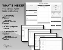Load image into Gallery viewer, ADHD Planner Spreadsheet for Neurodivergent Adults | Google Sheets Daily & Weekly Planner, Symptom Tracker, Brain Dump & To Do Lists | Mono
