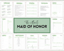 Load image into Gallery viewer, 50pg Maid of Honor Planner Bundle - Matron of Honor Wedding Planner | To Do List for Bridal Showers & Bachelorette | Green