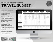 Load image into Gallery viewer, Digital Ultimate Travel Planner | Google Sheets Editable Travel Spreadsheet, Trip Expense Tracker, Packing List, Vacation Schedule | Mono