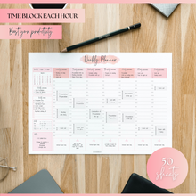 Load image into Gallery viewer, Weekly Hourly Planner Notepad, Daily Planner Desk Pad, Weekly Schedule, To Do List Note Pad, ADHD Planner | 50 Undated Tear Away Sheets A4 | Pink