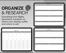 Load image into Gallery viewer, Digital Ultimate Travel Planner | Google Sheets Editable Travel Spreadsheet, Trip Expense Tracker, Packing List, Vacation Schedule | Mono