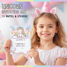 Load image into Gallery viewer, Unicorn Party Invitations | 35 Pack with Envelopes & Stickers