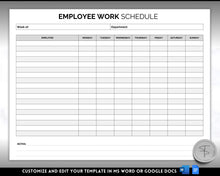 Load image into Gallery viewer, Employee Work Schedule & Time Tracker | EDITABLE Employee Time Sheet Template for Google Docs & Microsoft Word
