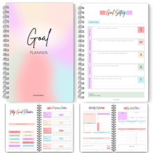 Load image into Gallery viewer, Goal Planner | SMART Goal Setting Kit for the New You, Monthly Habits, Reflections & Vision Boards | Pastel Rainbow A5