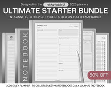 Load image into Gallery viewer, ESSENTIALS template pack for the reMarkable 2 | 2026 Daily Planner, Digital To Do List, Meeting Minutes, Meeting Notes, Journal & Notebook