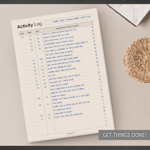Load image into Gallery viewer, Activity Log Notepad – Daily Work Task Log Book - Undated Task Planner & Tracker with 50 Sheets of Premium 120gsm Paper | A4 Mono