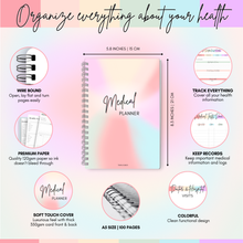 Load image into Gallery viewer, Comprehensive Medical Planner Logbook | Prescription Log Journal | Self Care Medical Journal | Track Symptoms, Medications, & Doctor Notes | Health Planner | A5
