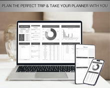 Load image into Gallery viewer, Digital Ultimate Travel Planner | Google Sheets Editable Travel Spreadsheet, Trip Expense Tracker, Packing List, Vacation Schedule | Mono