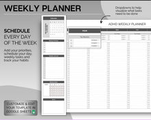 Load image into Gallery viewer, ADHD Planner Spreadsheet for Neurodivergent Adults | Google Sheets Daily & Weekly Planner, Symptom Tracker, Brain Dump & To Do Lists | Mono