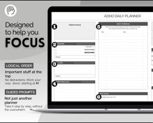 Load image into Gallery viewer, ADHD Planner Spreadsheet for Neurodivergent Adults | Google Sheets Daily & Weekly Planner, Symptom Tracker, Brain Dump & To Do Lists | Mono