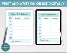 Load image into Gallery viewer, Printable Cash Breakdown Teller Slips for Withdrawals, Sinking Funds & Cash Envelopes